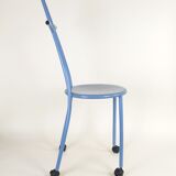 Postmodern memphis style blue enamel pointed chair