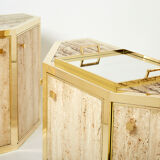 Pair of travertine brass cabinets by Alfredo Freda 1975