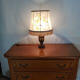Abat-jour/lampe de chevet en bois et  peau de chèvre