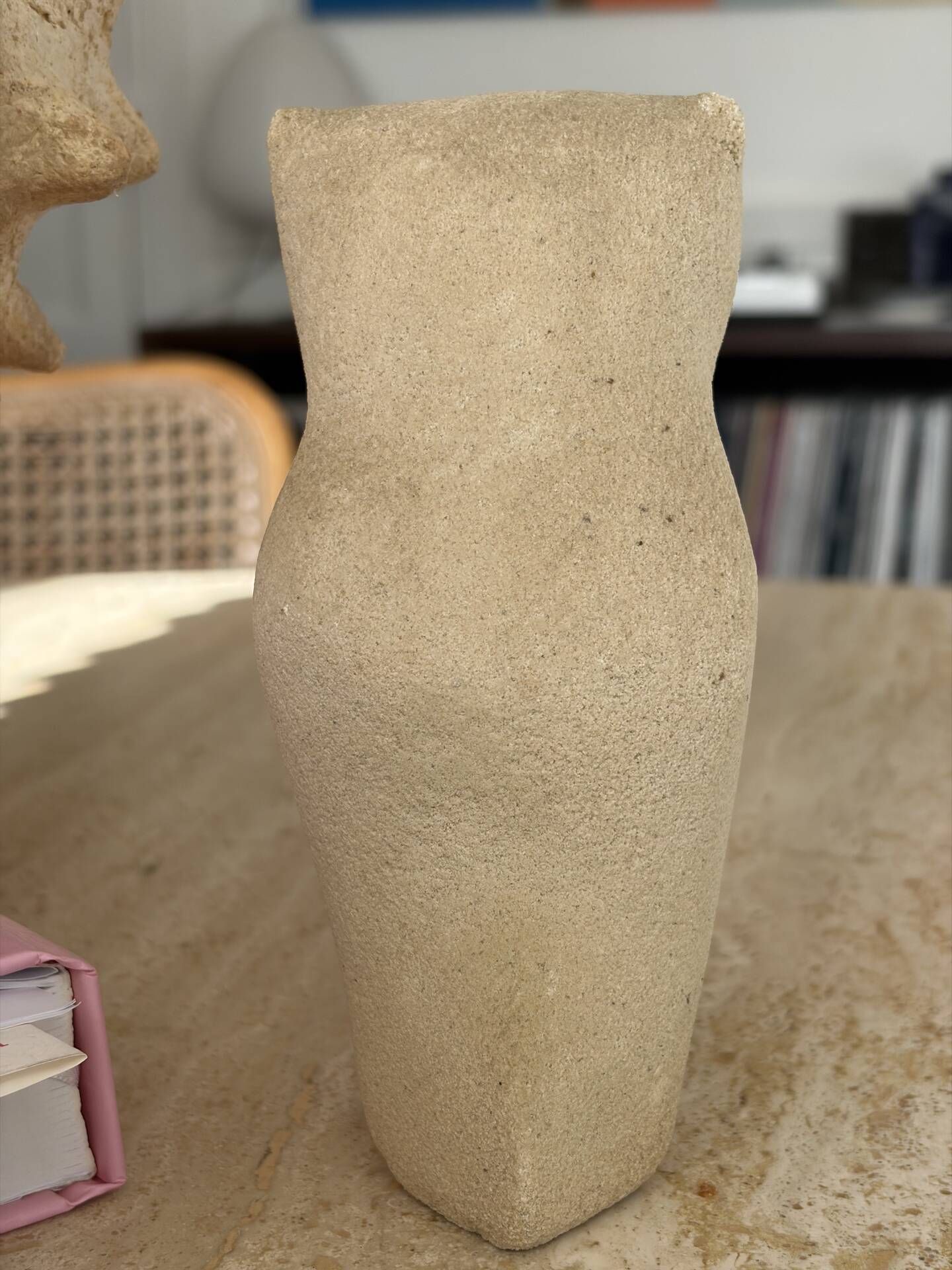 Owl sculpture in stone from the year 1970.