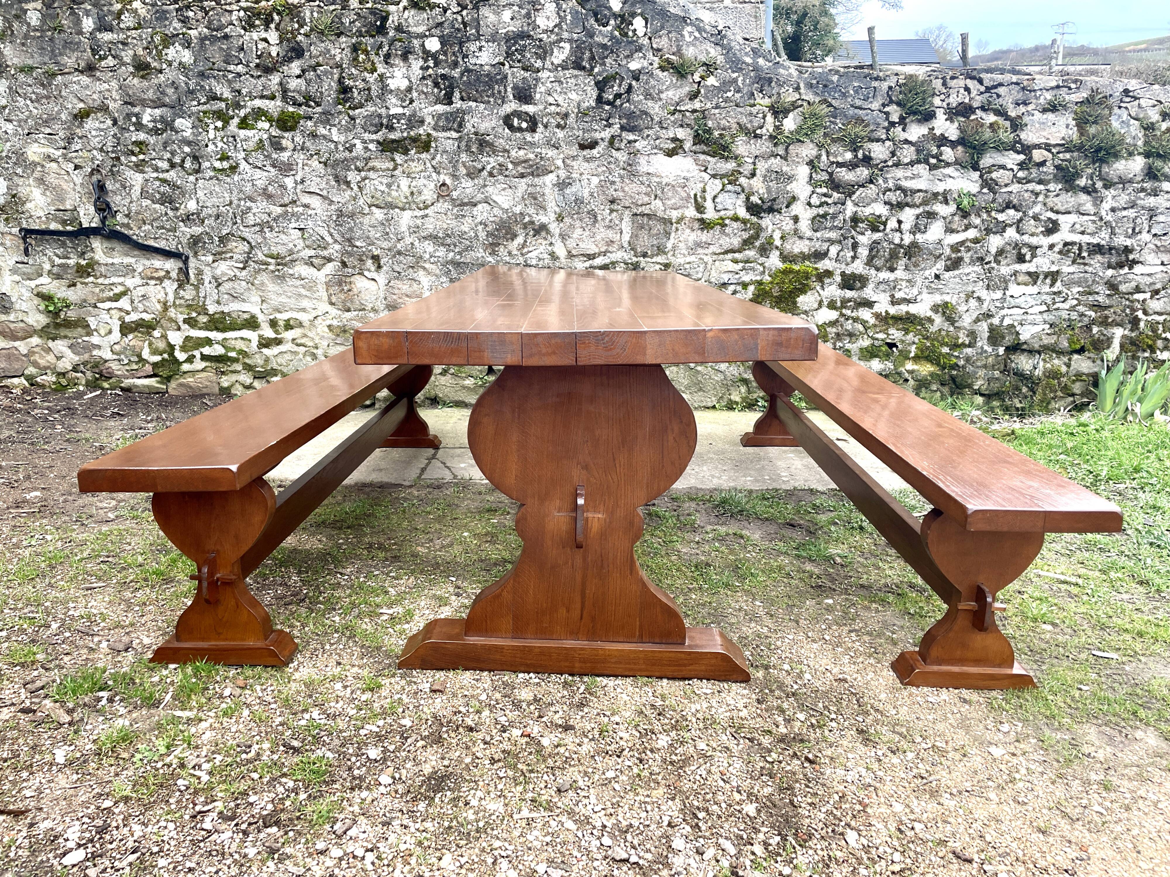 Monastery table and its two solid oak benches from 1950.