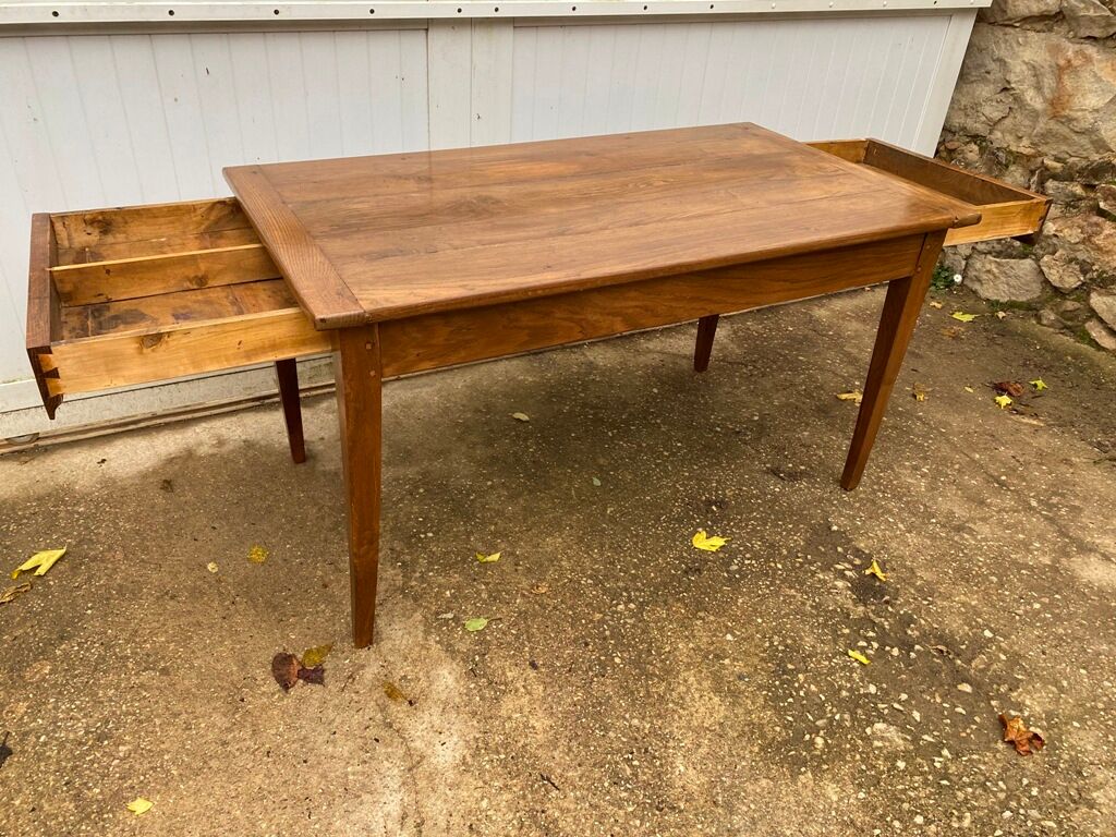 Solid oak dining farmhouse table with 2 drawers 1950 135x75x72cm