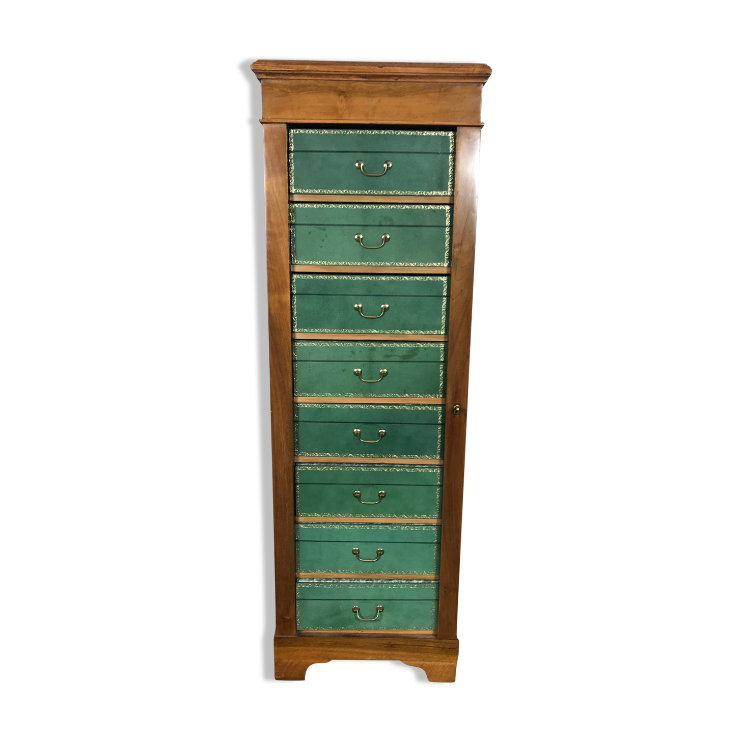 Green leather and walnut cardboard Louis Philippe