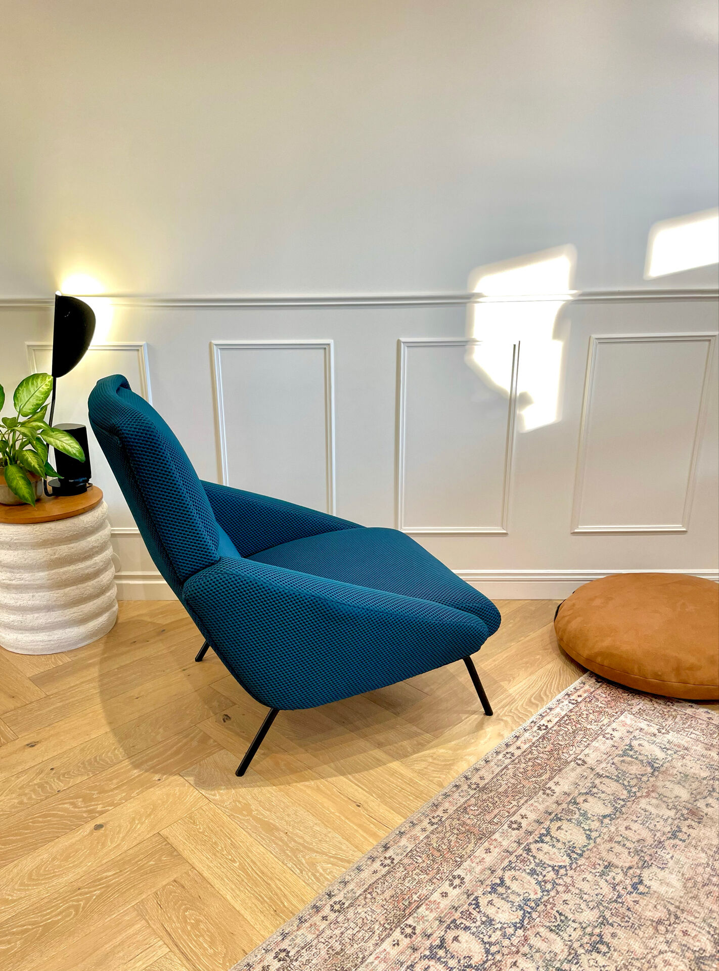 Fauteuil vintage Guermonprez, estampillé - maille 3D Bleu pétrole – De
