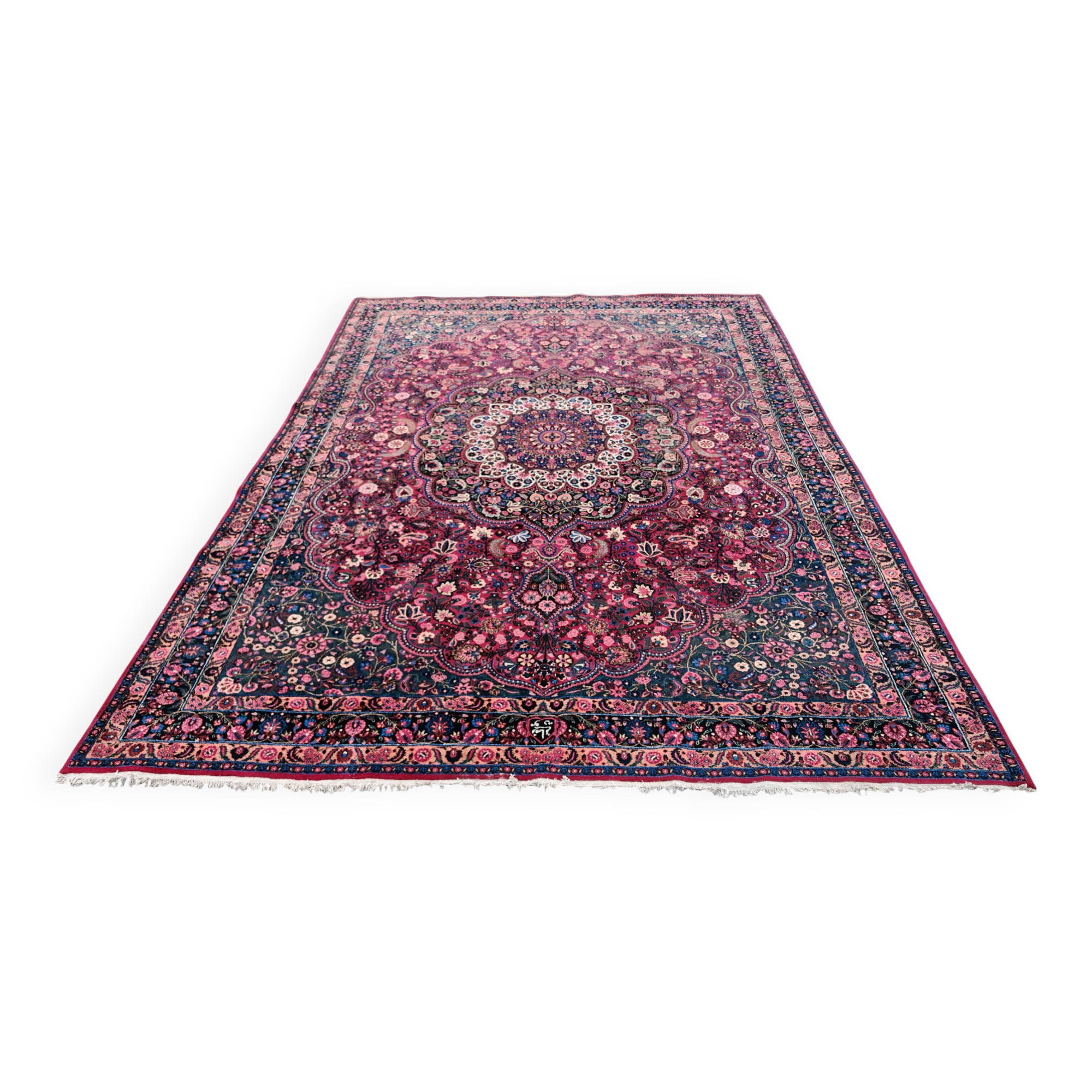 XXL hand-knotted Persian Mashad Moud carpet in wool, 1930s