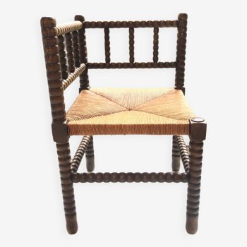 Chaise d’angle Art Déco en chêne bobbin et paille, 1930