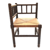 Chaise d’angle Art Déco en chêne bobbin et paille, 1930