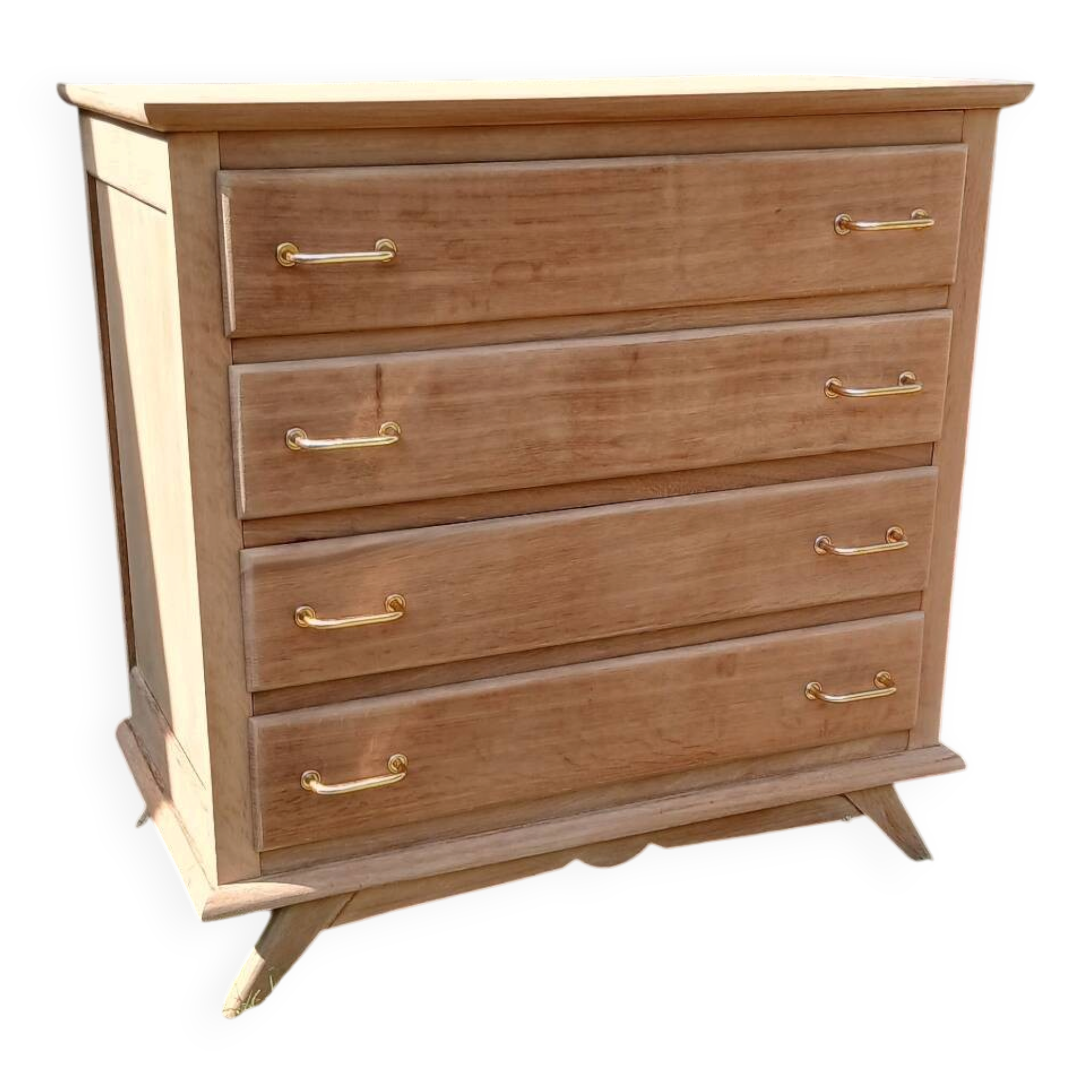 Commode 4 tiroirs pieds compas chêne bois brut