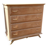 4-drawer chest with tapered legs, raw oak wood