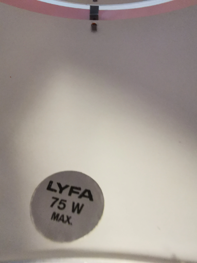 EXTREMELY rare LYFA Space Age lamps in thin lacquered metal with brass colored "ring" around.