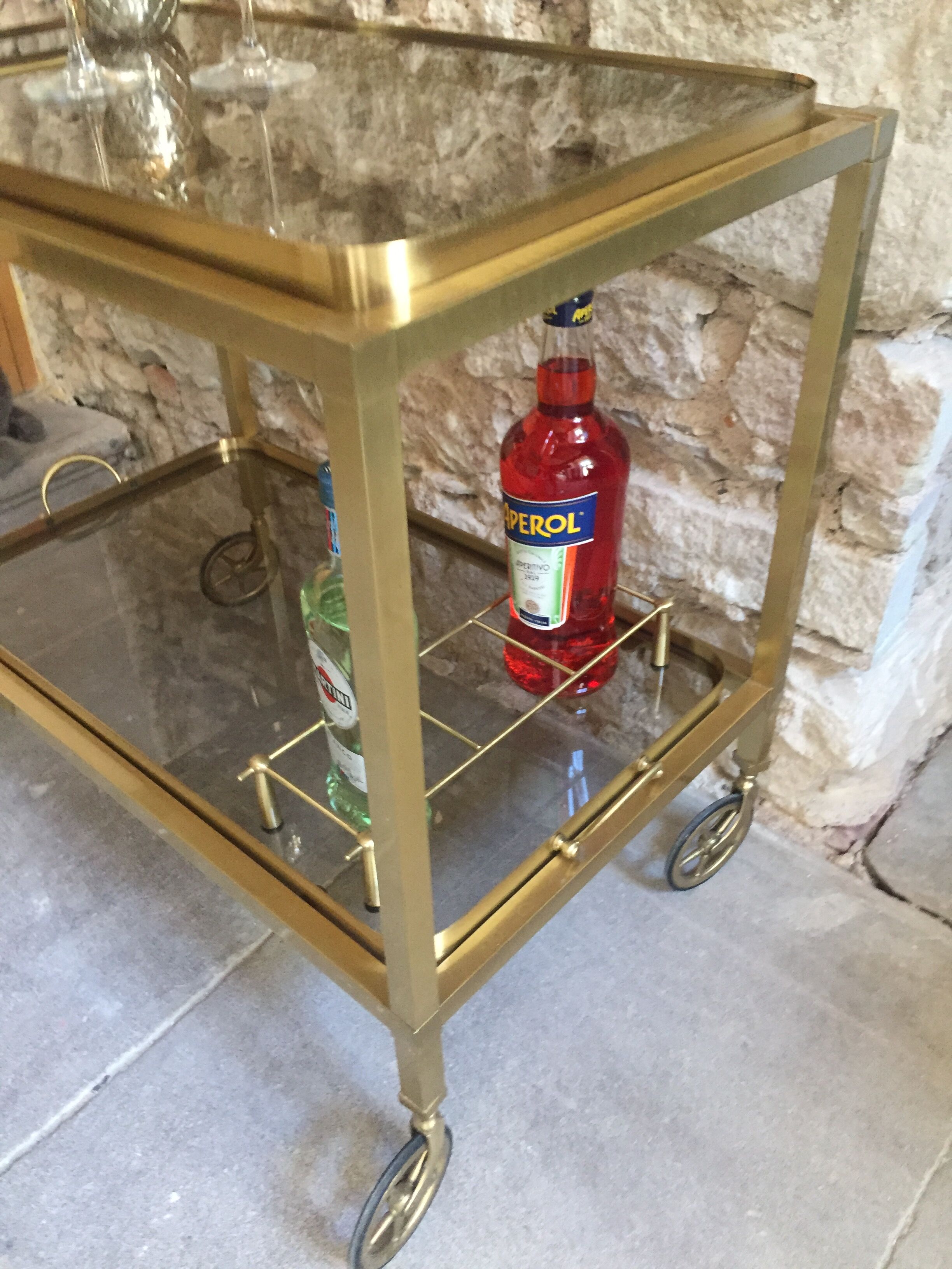 Desserte bar vintage two brass trays