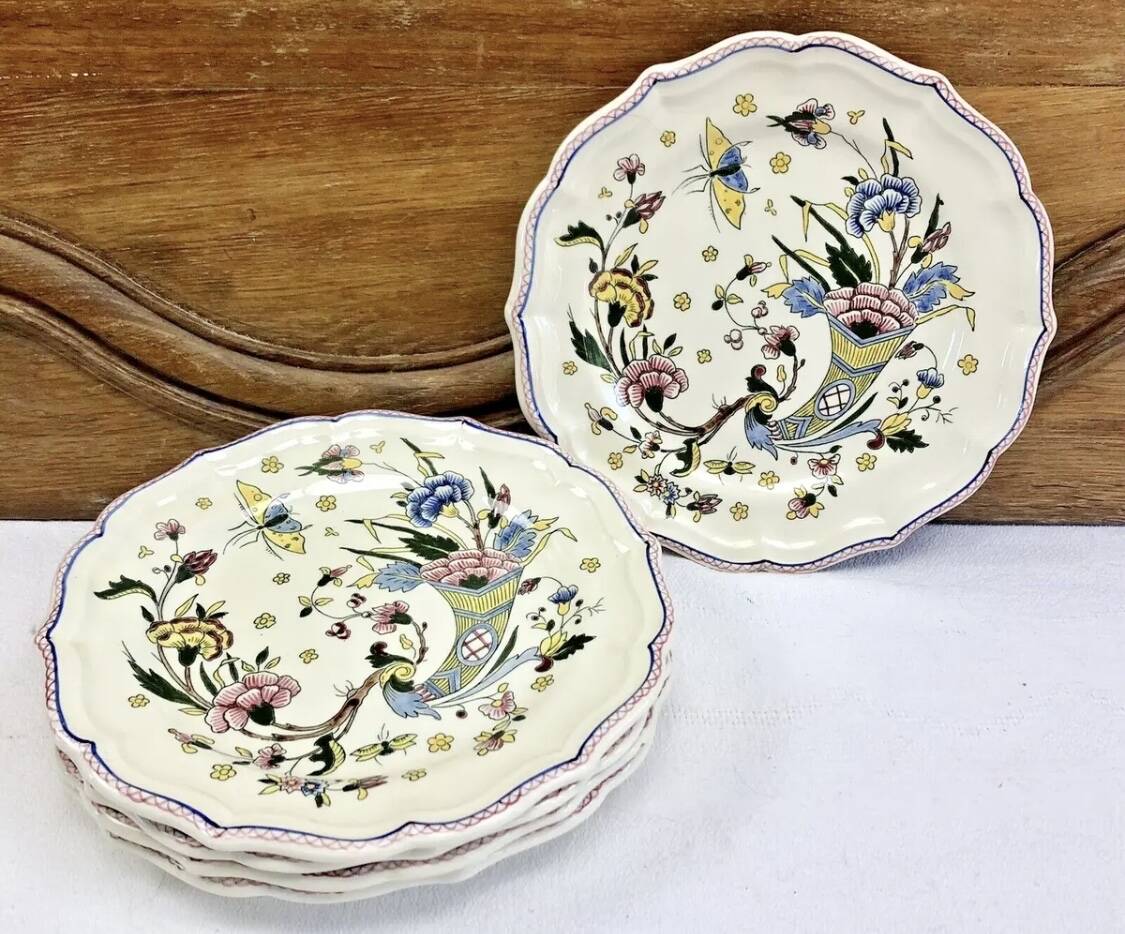 5 Gien dessert plates cornucopia decor 1960 1971
