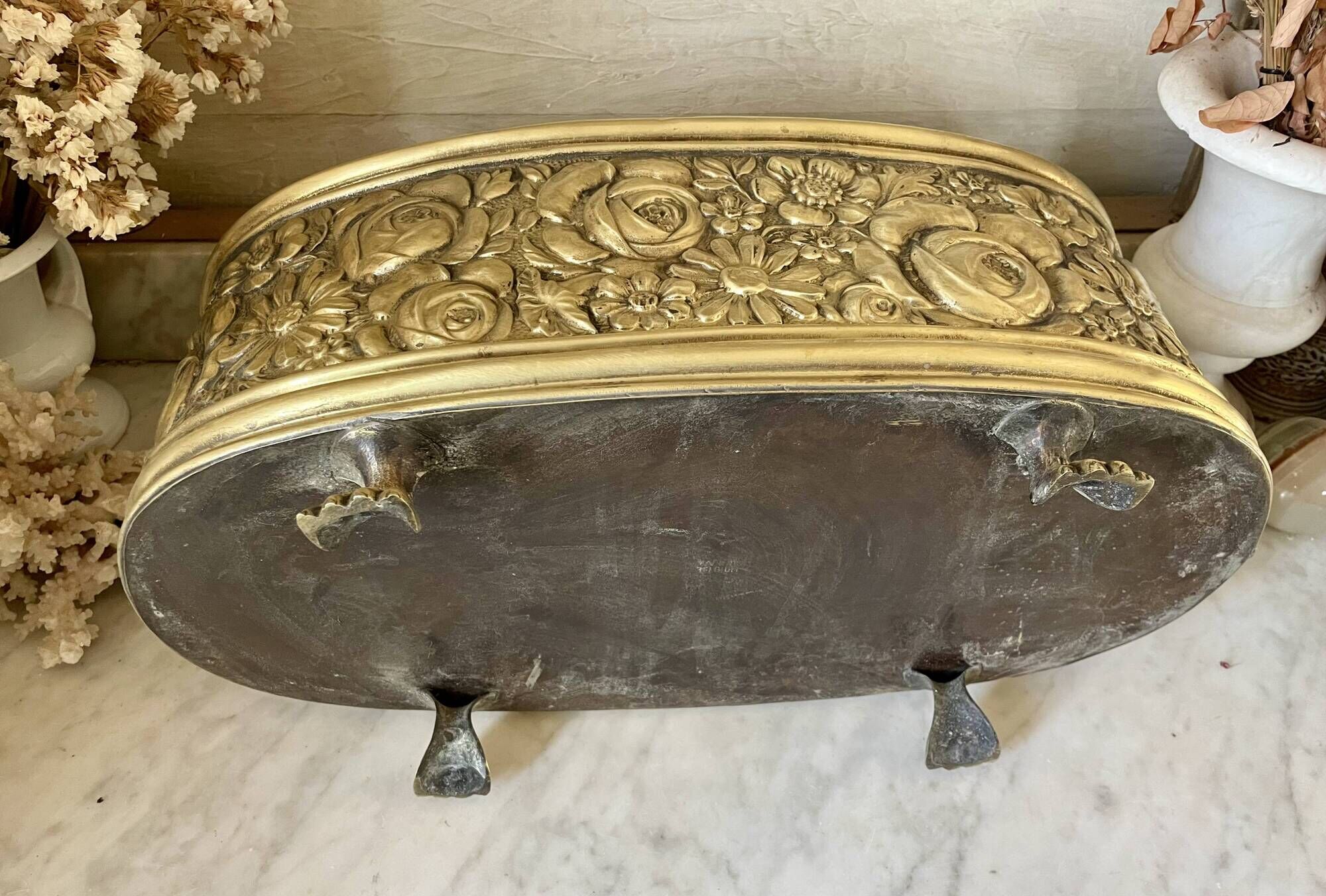 Old repoussé brass planter