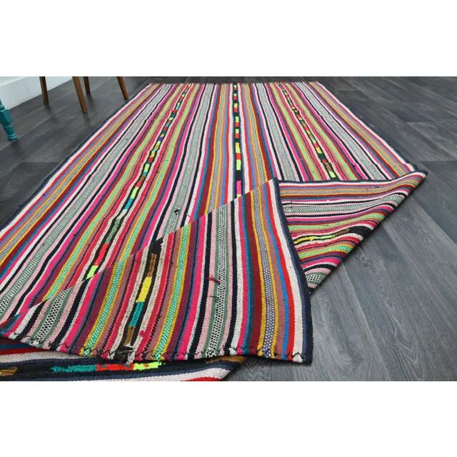 1970s Vintage Turkish Oushak Handmade Wool Cotton Red Runner Rug 172x354