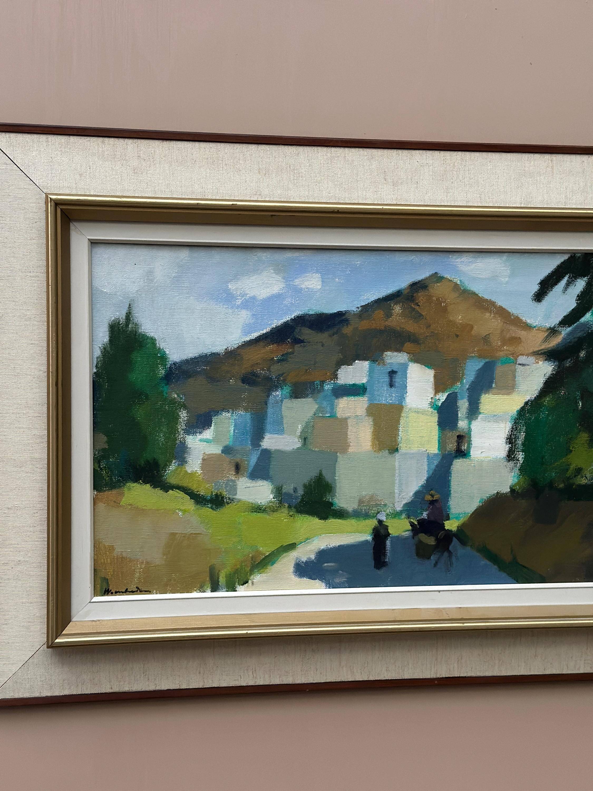 Original Mid Century Swedish Oil On Canvas – “Bergsby, Crete” By Stig Wernheden – Vintage & Framed