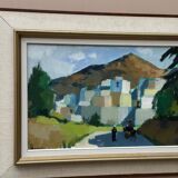 Original Mid Century Swedish Oil On Canvas – “Bergsby, Crete” By Stig Wernheden – Vintage & Framed