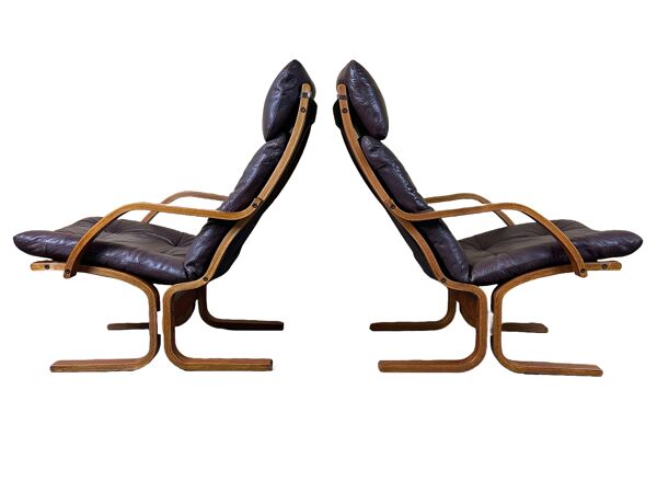 2x 60s 70s Easy Chair Leather Armchairs Westnofa Norway Mid Century