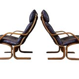 2x 60s 70s Easy Chair Leather Armchairs Westnofa Norway Mid Century