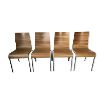 Suite of 4 zebra wooden chairs
