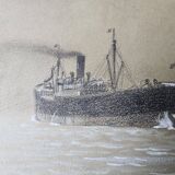 Watercolor of the Black Ocean Liner at Sea Signed TABOUREAU Georges known as Sandy-Hook (1879)