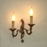 Vintage French bronze wall sconce with acanthus leaves and two light arms 51