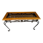 Console d'entrée néo-classique en fer forgé et chêne massif H70 cm 1970