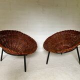 Pair of wicker basket armchairs