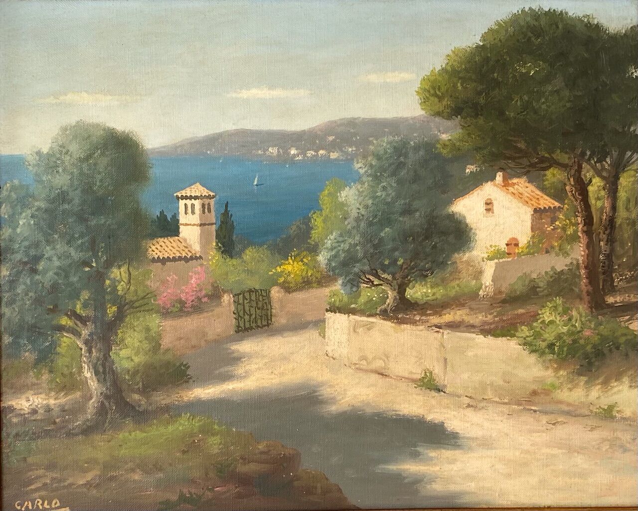 Tableau ancien, paysage provençal, signé, XXe siècle