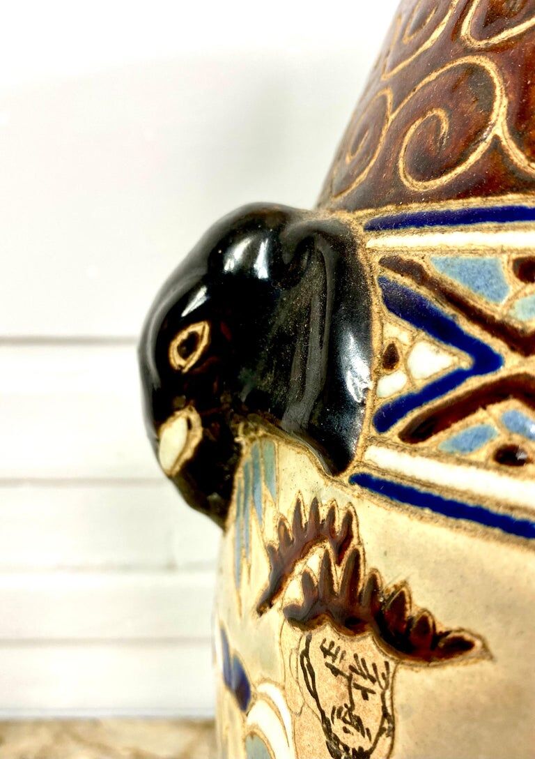 Glazed ceramic vase of the School of Bien-Hoa, Decorations of sages, circa 1930