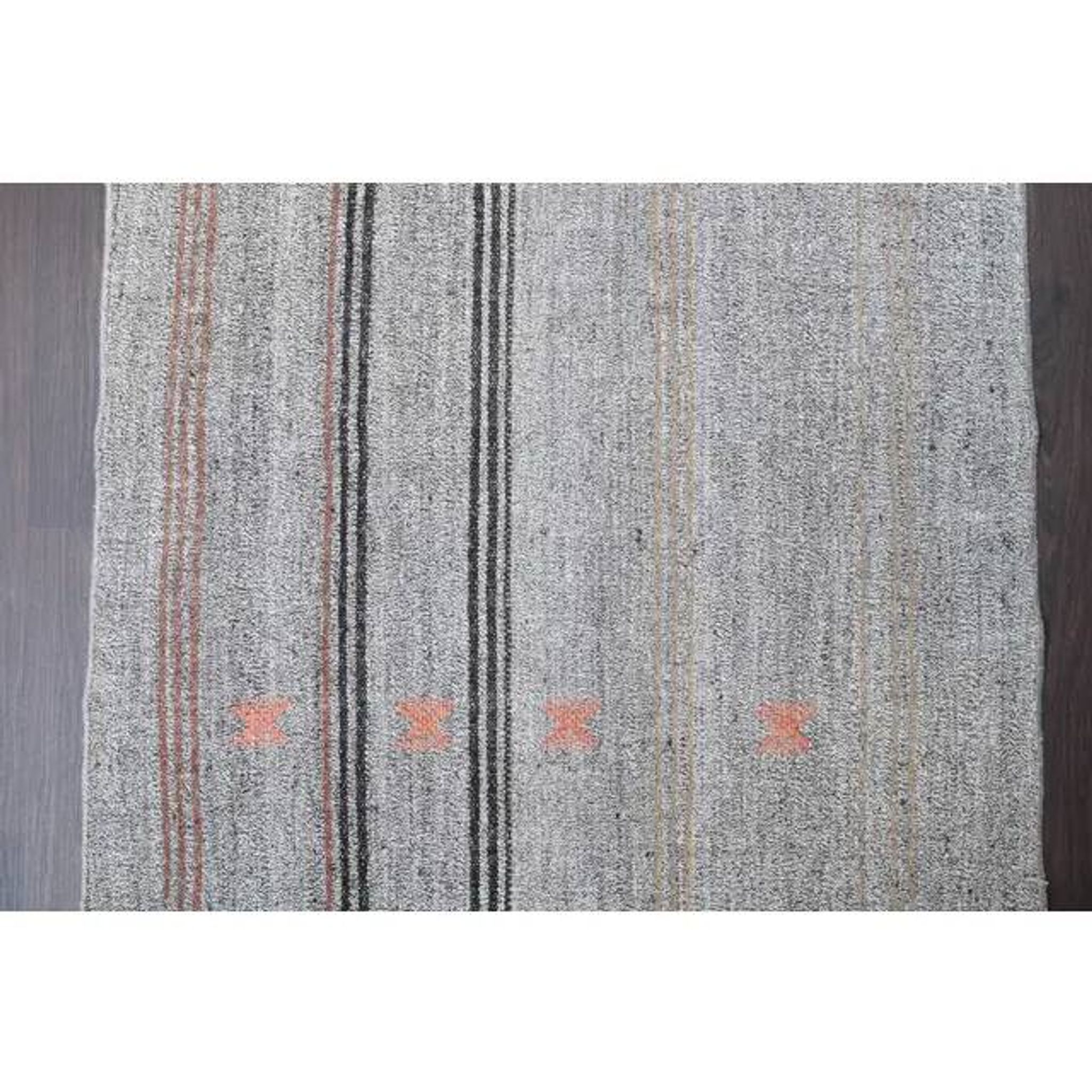 Vintage Turkish Hand-Knotted Wool Cotton Gray Kilim Runner 102x266
