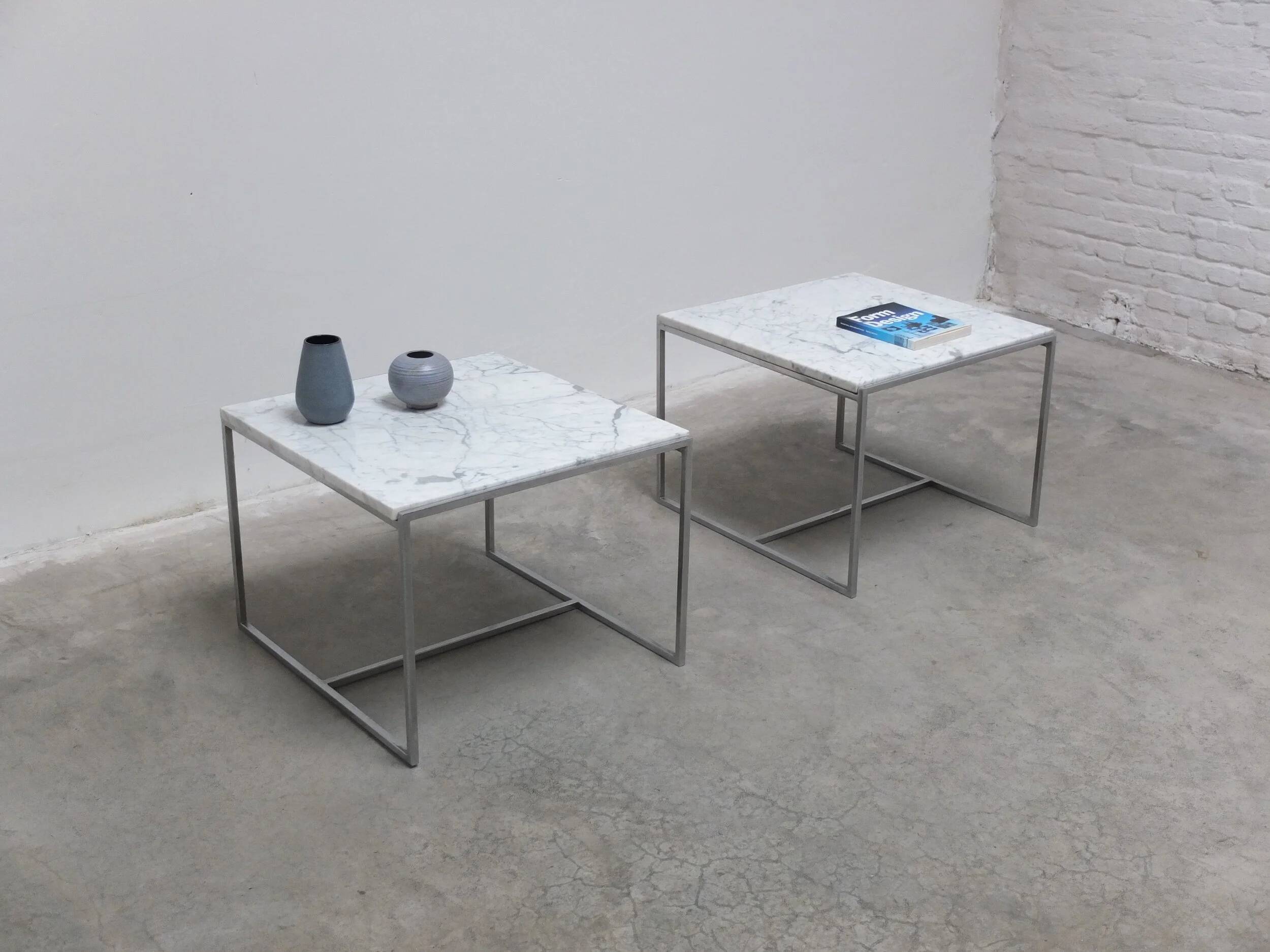 Pair of Carrara marble & chrome coffee or side tables, 1970s