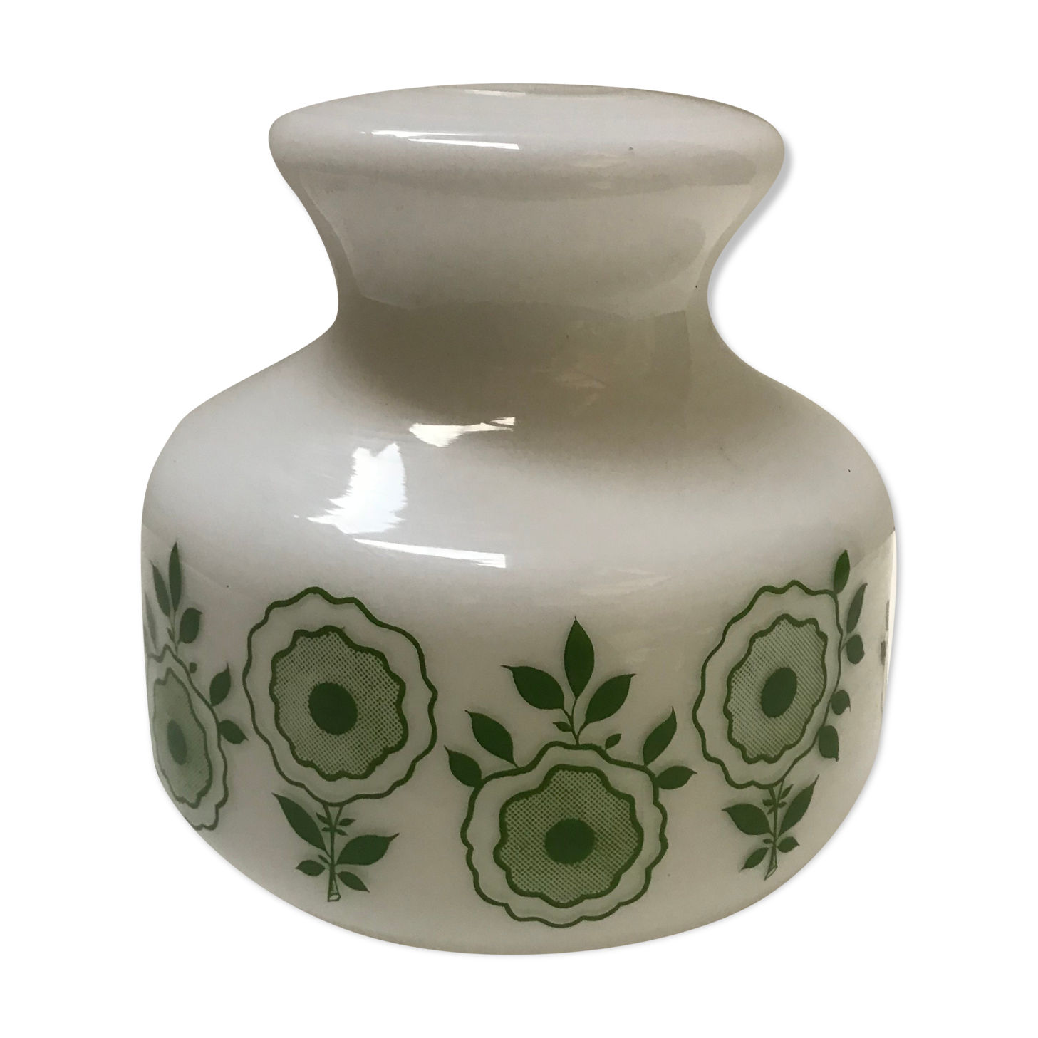 White opaline with green flower patterns