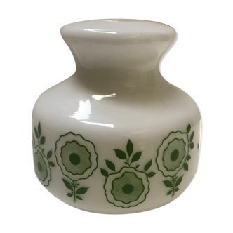 Opaline blanche à motifs fleurs vertes