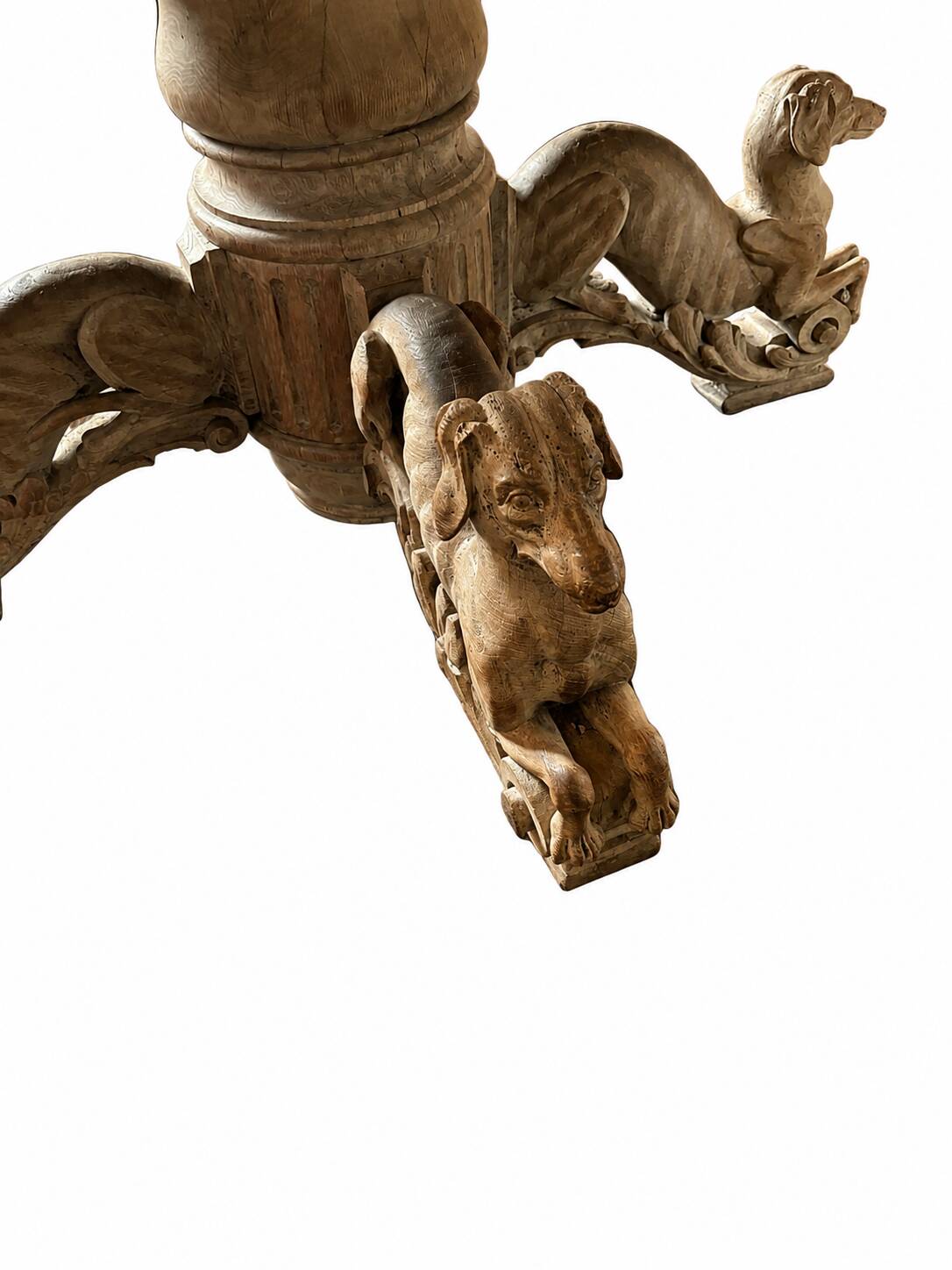 Very Rare Henri II Table with Sculpted Greyhound Legs