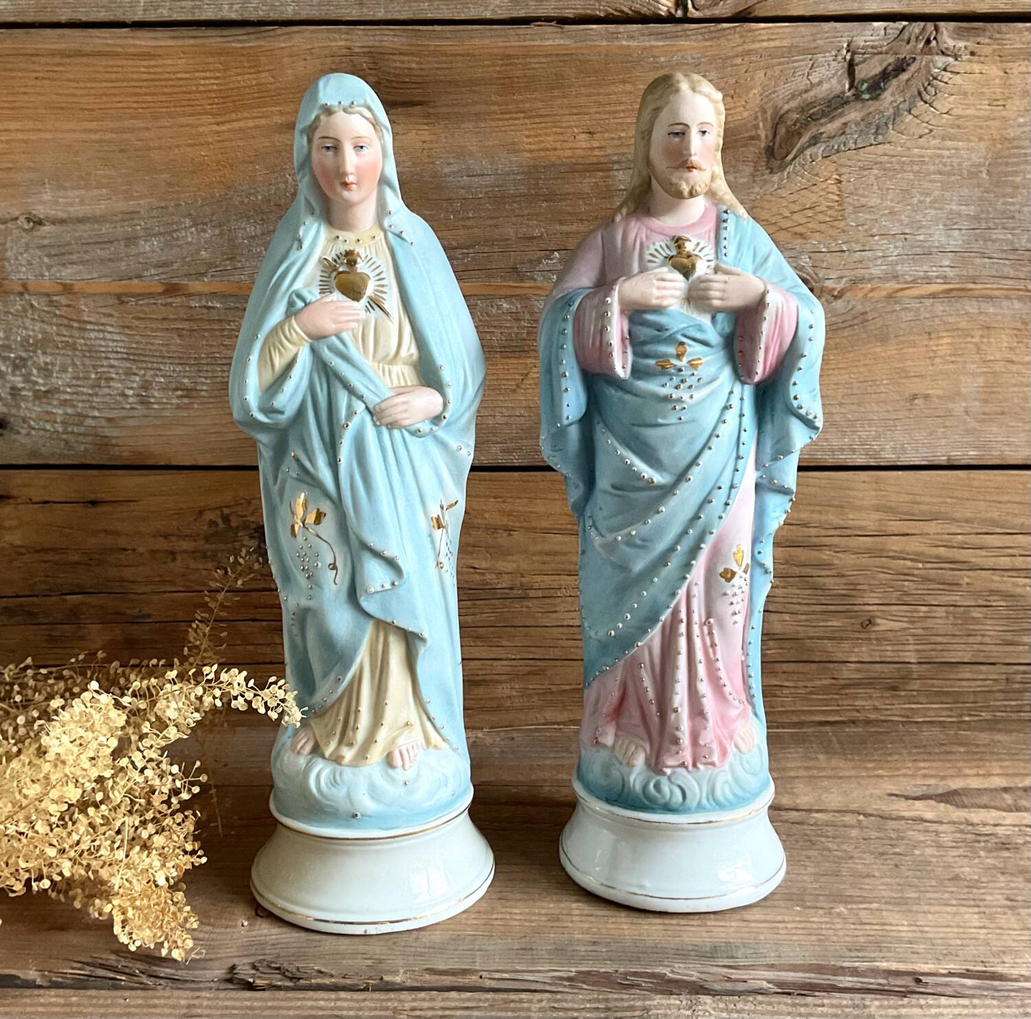 2 old religious statuettes from the early 20th century