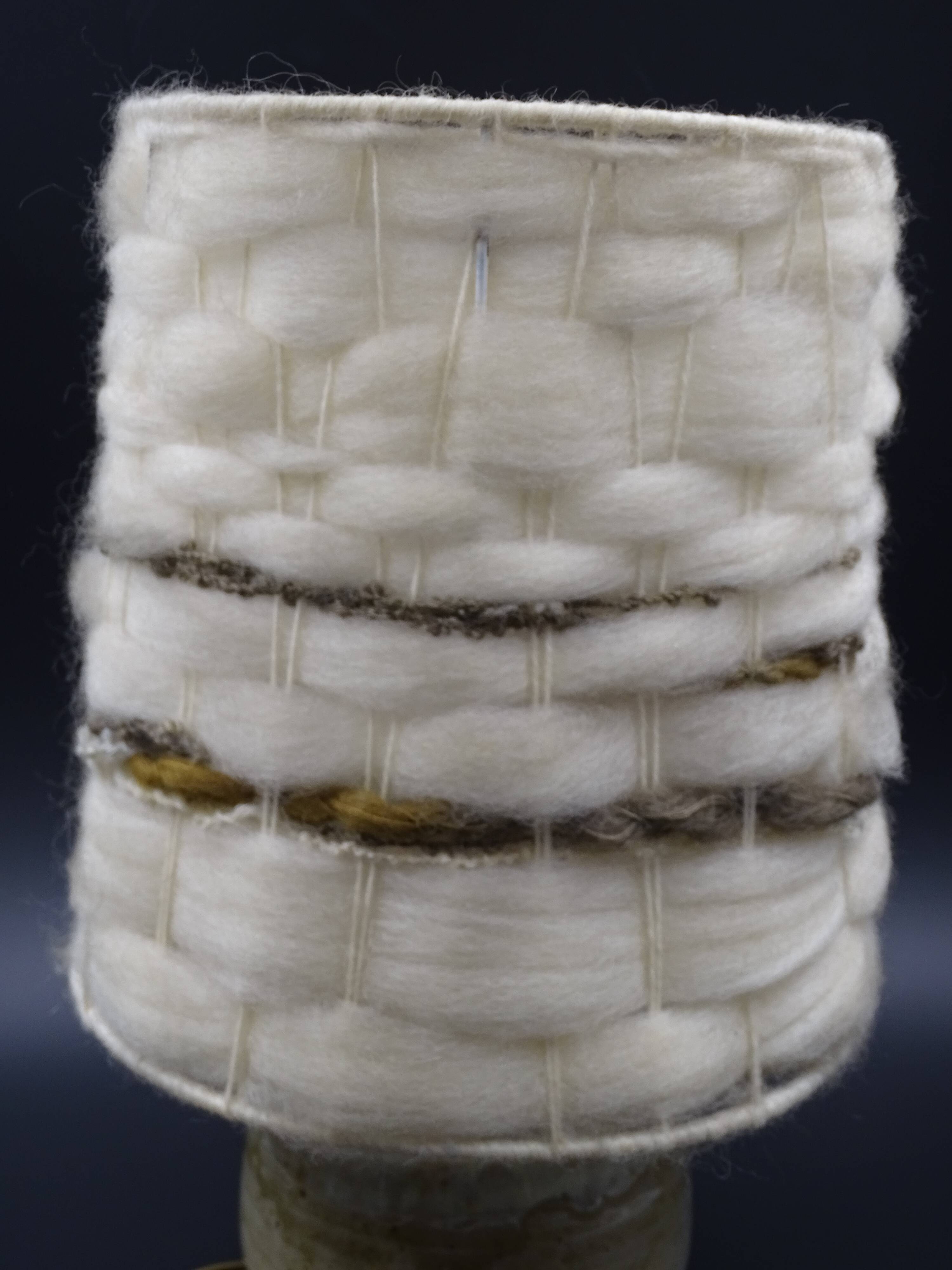 Pair of bedside lamps in stoneware and wool lampshades - Vintage around 1970