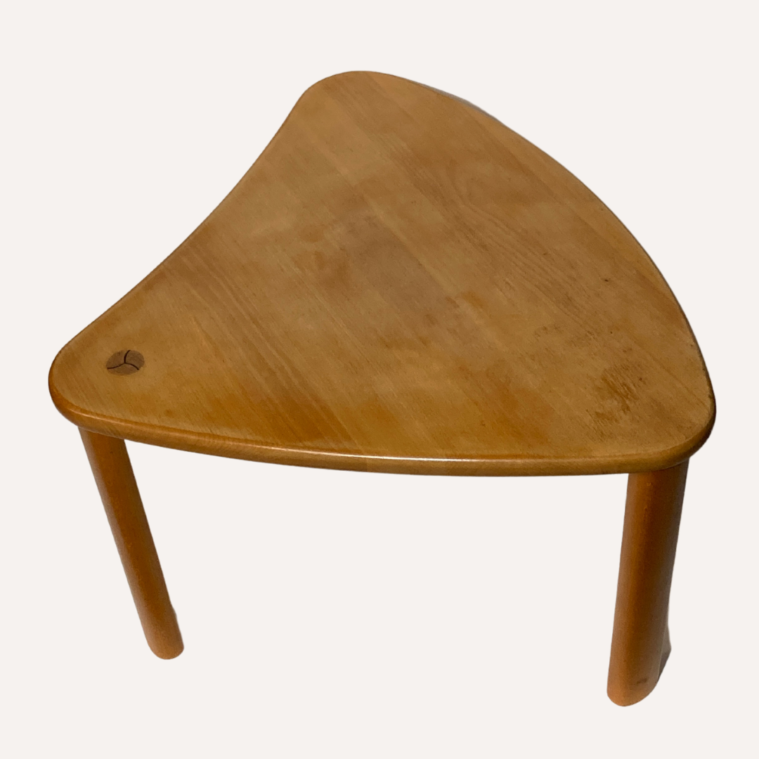 Scandinavian pine kidney shaped triangle side or coffee table, 1970s