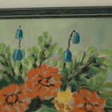 Original vintage oil on panel painting "Flowers in vase"