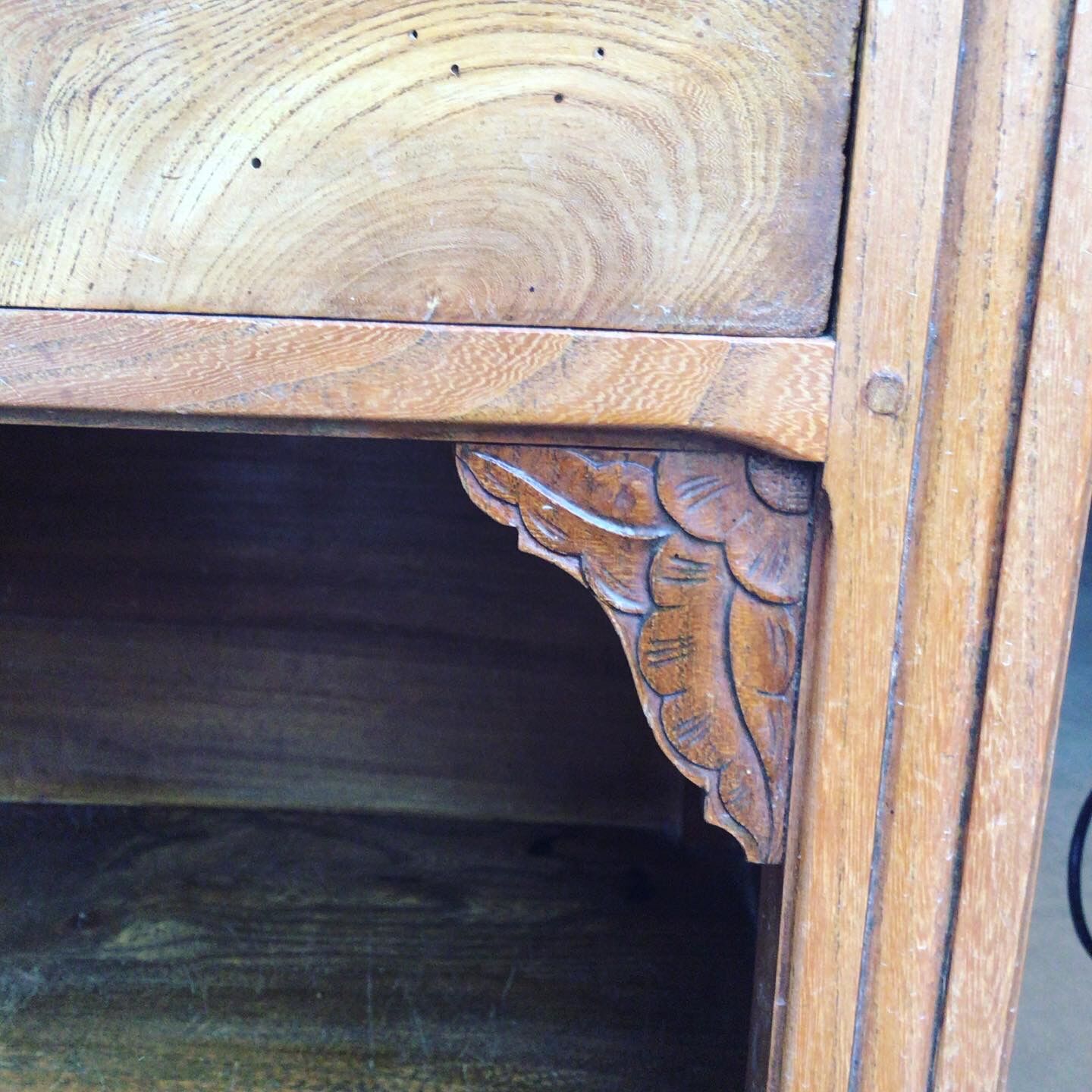Solid wooden bedside with floral decoration