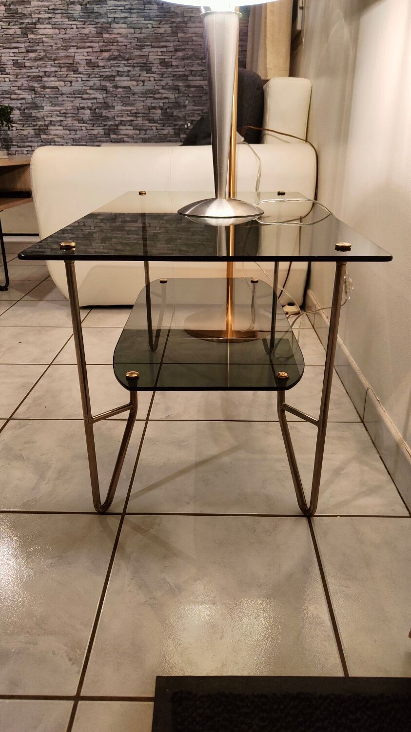 Coffee table 1950 vintage smoked glass