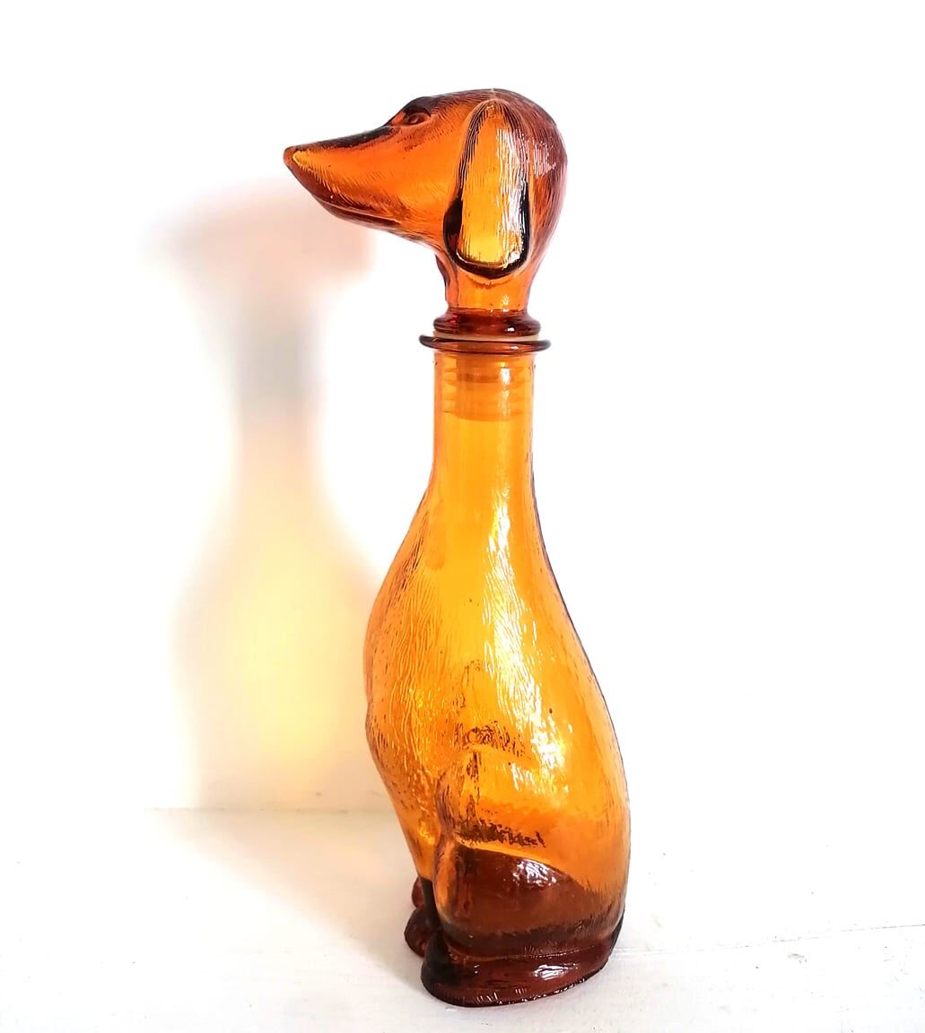 Glass dachshund decanter from Empoli, Italy 1960