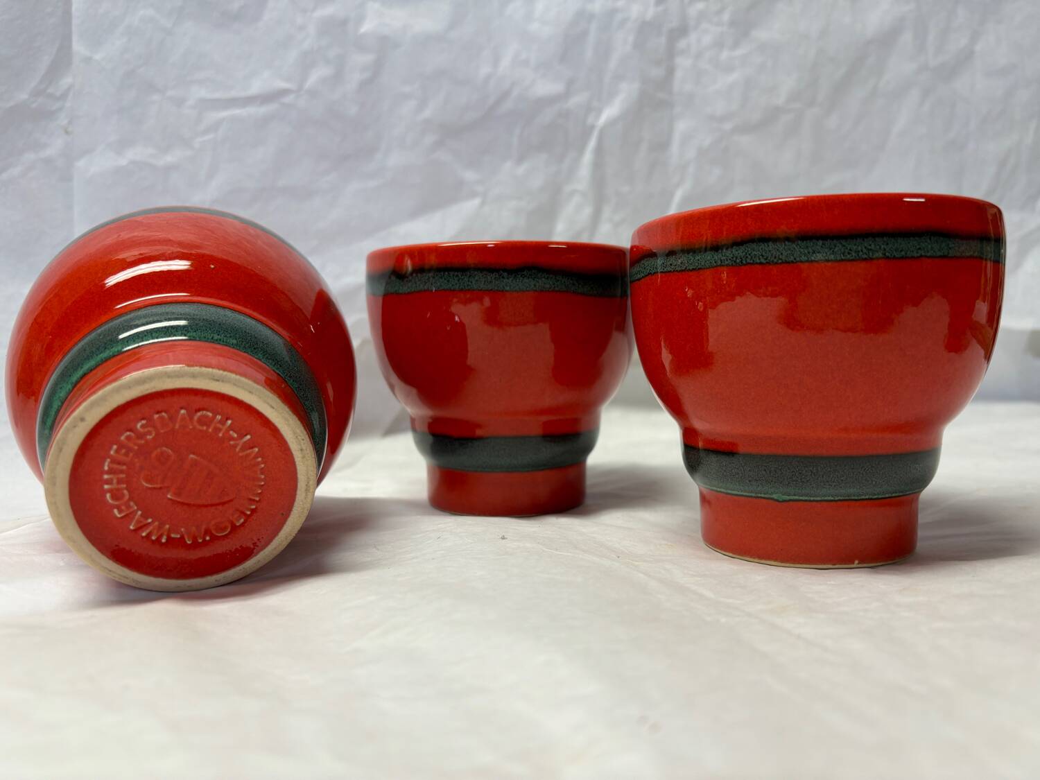 Set of 3 red German ceramic cups