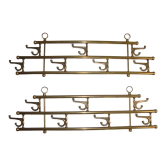 1 of 2 brass coat racks with 7 foldable hooks 1940s art-deco