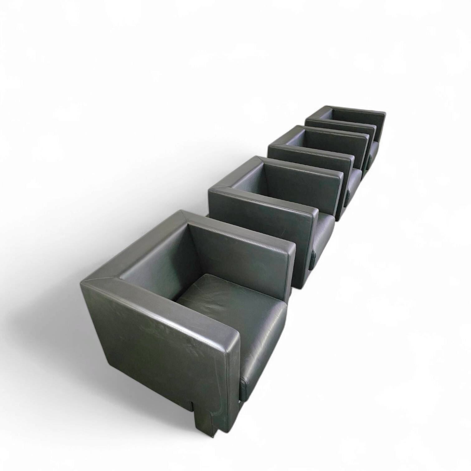 4 x Black Leather Poltrona Frau Moji Armchairs / sofa by Shigeru Uchida