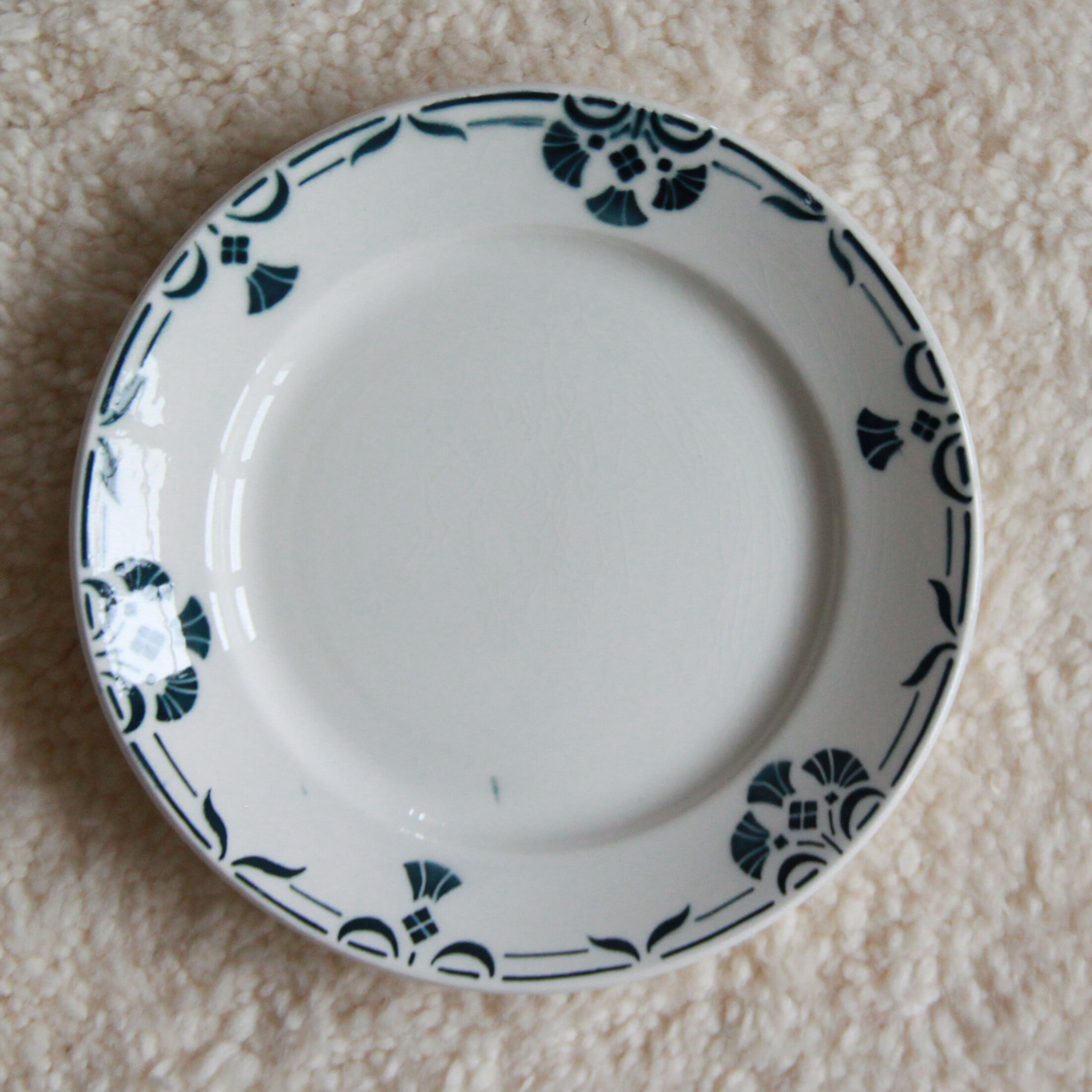 Set of 6 flat plates dark green garland old earthenware Badonviller Dinan
