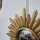 Miroir de sorcière forme soleil doré vintage 1970