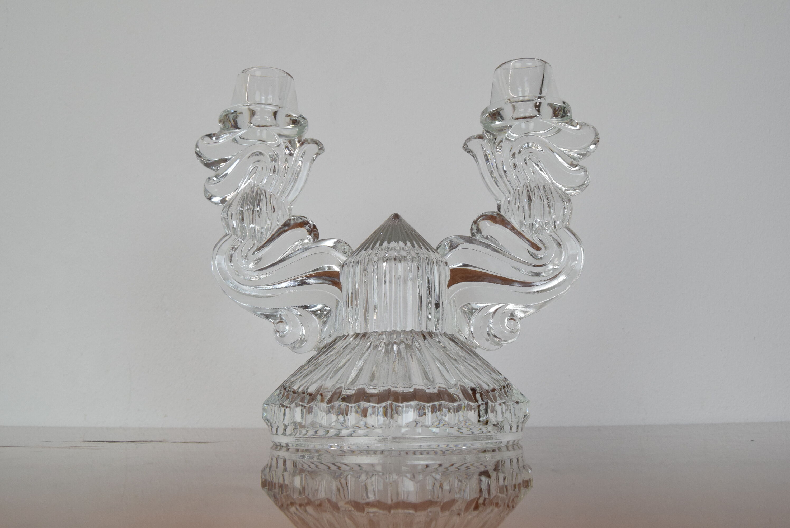 Mid-century glass candlestick/bohemia,1960's