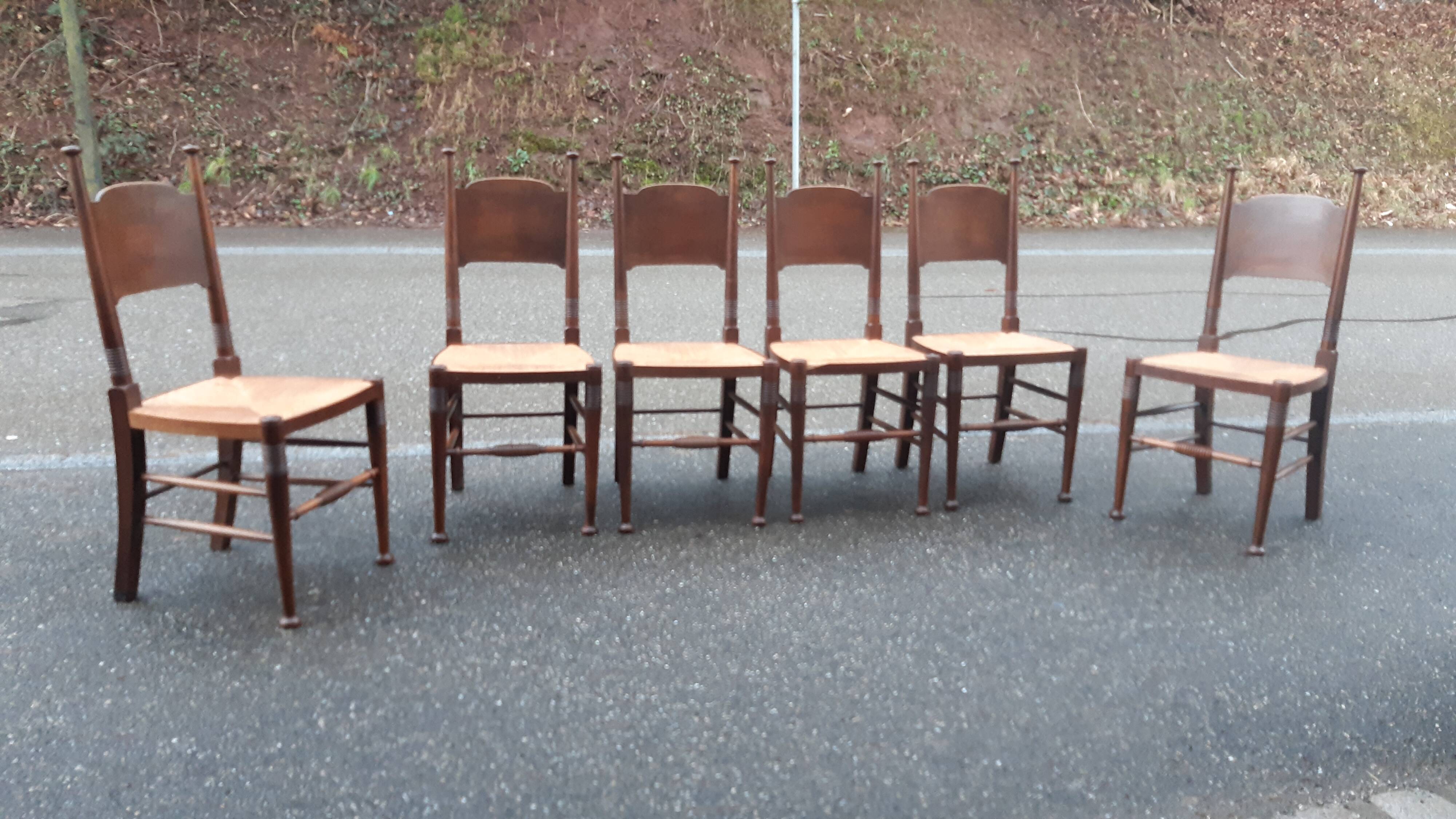 6 chaises Arts & Crafts par William Birch & E.G. Punnett