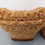 Set of 2 vintage armchairs in floral fabric with fringes from the 60s 70s