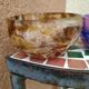 Set of Marmorean glass cups from Soisy Glassworks on school